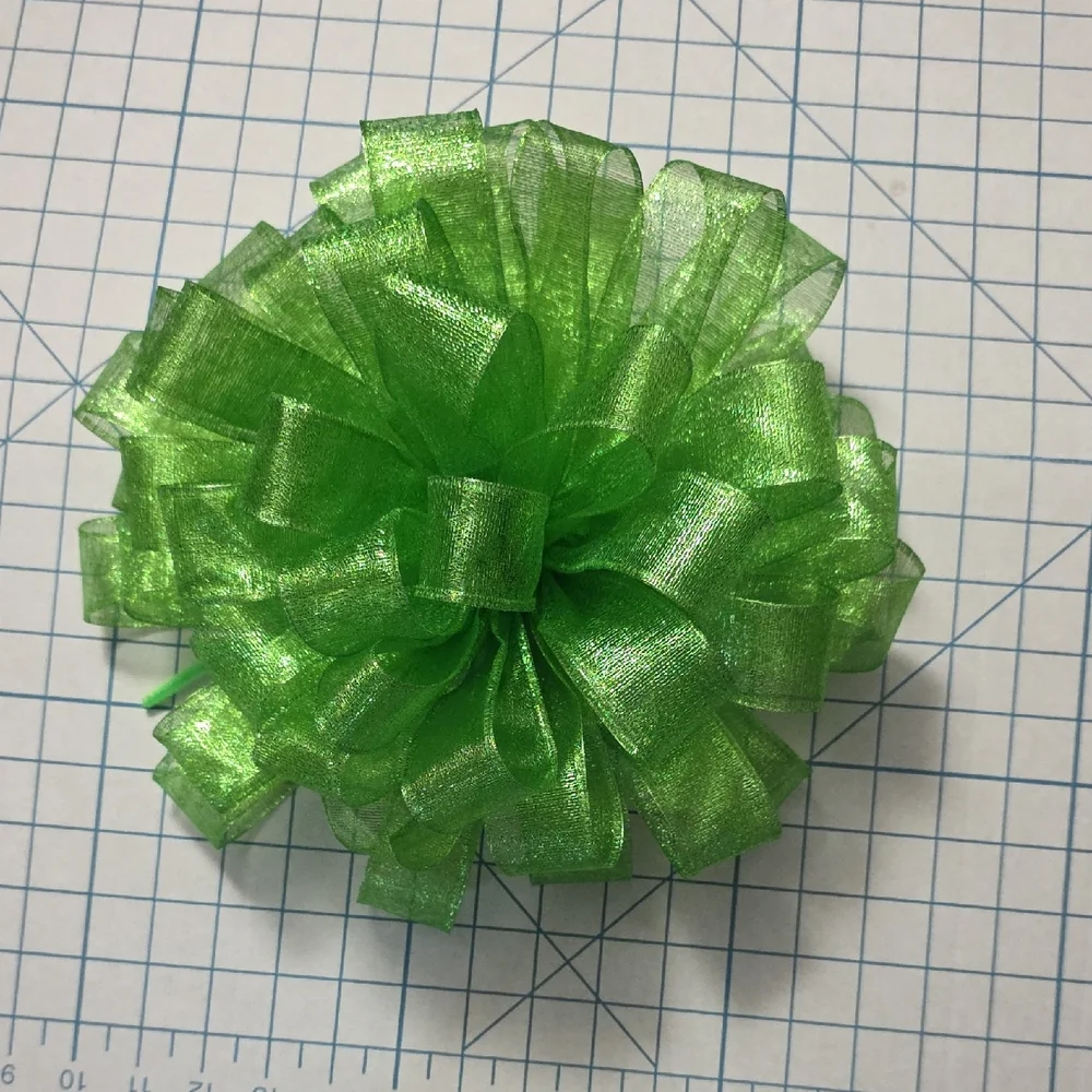 Christmas Tree Bow Topper, Lime Green Sheer Ribbon Tree Topper 44 Loop Bow #1of4